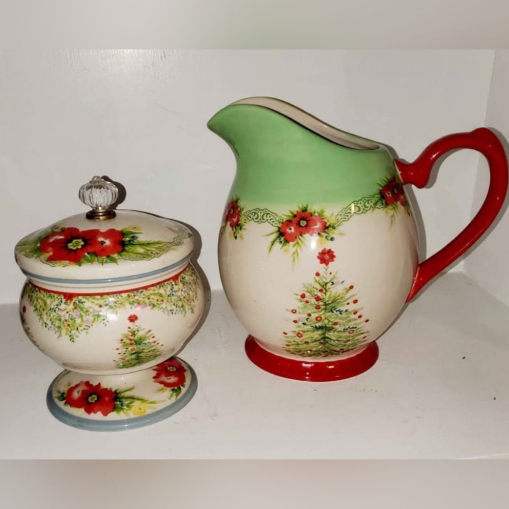 Christmas Floral Pitcher and candy bowl Set